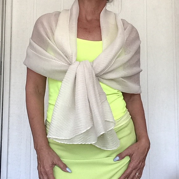 OFF WHITE GLITTER CHIFFON SCARF - Picture 1 of 8